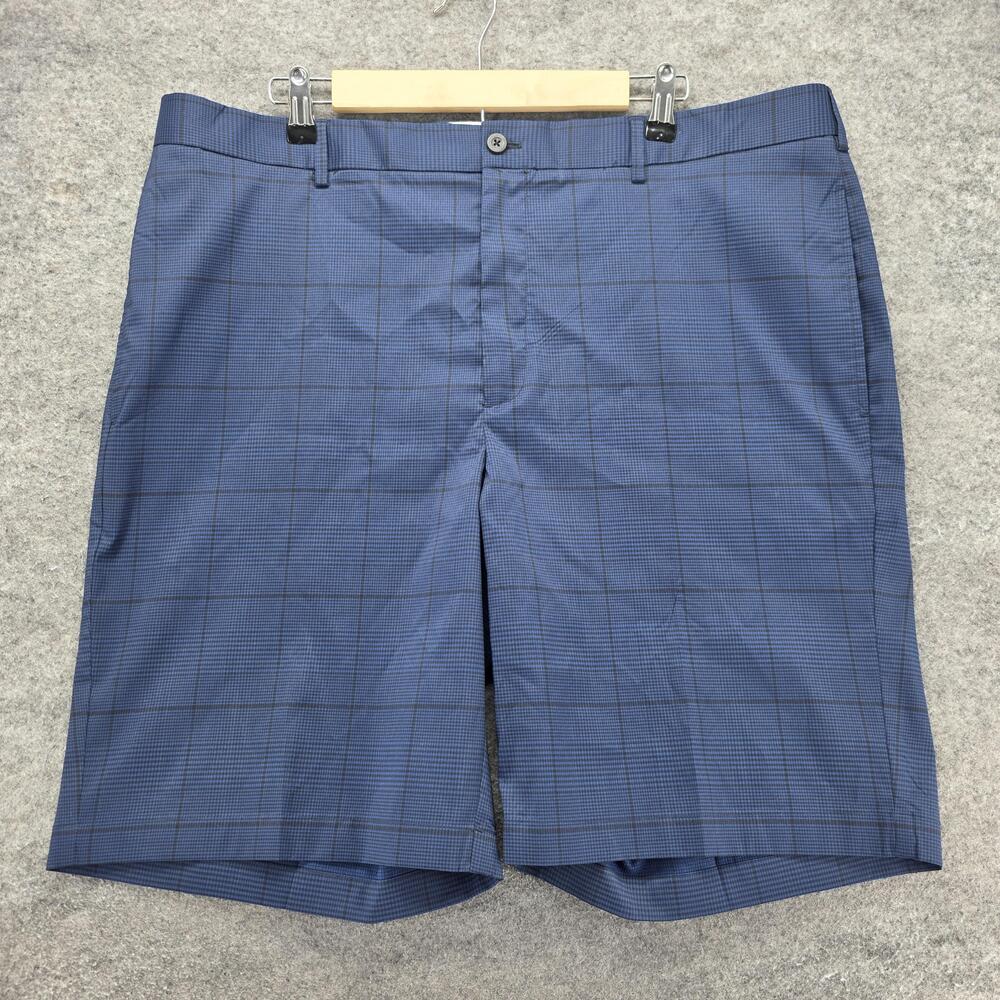 Greg Norman Shorts Mens 40 Blue Chino Flat Front Plaid 11 Inseam Stretch